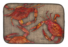 Load image into Gallery viewer, Cooked Crabs on Faux Burlap Dish Drying Mat – Absorbent, Artistic Kitchen Essentials 8742DDM