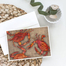 Load image into Gallery viewer, Cooked Crabs on Faux Burlap Greeting Cards -  Blank Note Cards – 8-Pack of Artist-Designed Cards with Envelopes
