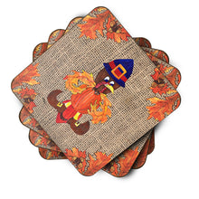 Load image into Gallery viewer, Thanksgiving Turkey Pilgrim Fleur de lis Coasters - Set of 4 Lightweight Foam, Absorbent Drink Coasters