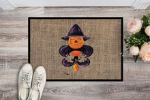 Load image into Gallery viewer, Halloween Pumpkin Bat Fleur de lis Doormat - 24x36 Decorative Floor Mat – Indoor/Outdoor Rug