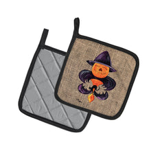 Load image into Gallery viewer, Halloween Pumpkin Bat Fleur de lis Pot Holders - Set of 2 Decorative Kitchen Helpers | Made in the USA 8748PTHD