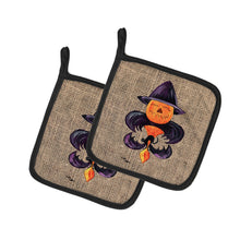 Load image into Gallery viewer, Halloween Pumpkin Bat Fleur de lis Pot Holders - Set of 2 Decorative Kitchen Helpers | Made in the USA 8748PTHD