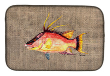 Load image into Gallery viewer, Hog Snapper on Faux Burlap Dish Drying Mat – Absorbent, Artistic Kitchen Essentials 8753DDM