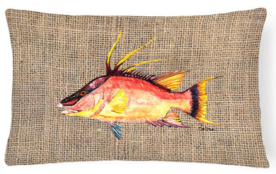 Hog Snapper on Faux Burlap Canvas Fabric Decorative Pillow 8753PW1216