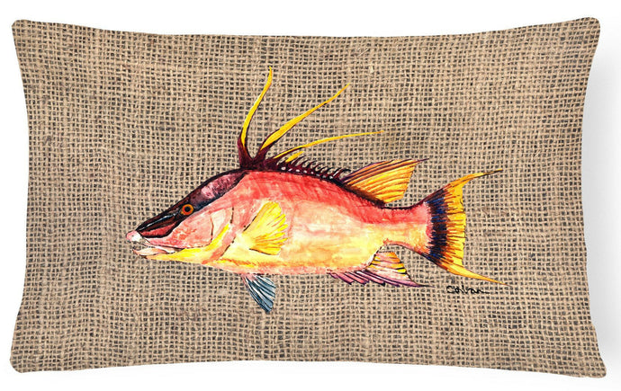 Hog Snapper on Faux Burlap Canvas Fabric Decorative Pillow 8753PW1216