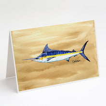 Load image into Gallery viewer, Swordfish on Sandy Beach Greeting Cards -  Blank Note Cards – 8-Pack of Artist-Designed Cards with Envelopes