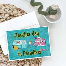 Load image into Gallery viewer, Another Day in Paradise Retro Glamping Trailer Greeting Cards -  Blank Note Cards – 8-Pack of Artist-Designed Cards with Envelopes