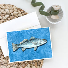 Load image into Gallery viewer, Fish - Trout Faux Burlap Greeting Cards -  Blank Note Cards – 8-Pack of Artist-Designed Cards with Envelopes