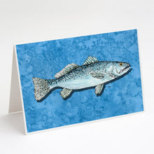 Load image into Gallery viewer, Fish - Trout Faux Burlap Greeting Cards -  Blank Note Cards – 8-Pack of Artist-Designed Cards with Envelopes