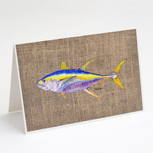Load image into Gallery viewer, Fish - Tuna Faux Burlap Greeting Cards -  Blank Note Cards – 8-Pack of Artist-Designed Cards with Envelopes