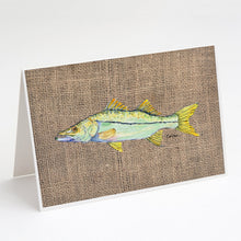Load image into Gallery viewer, Fish - Snook Faux Burlap Greeting Cards -  Blank Note Cards – 8-Pack of Artist-Designed Cards with Envelopes