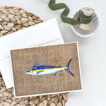 Load image into Gallery viewer, Fish - Marlin Faux Burlap Greeting Cards -  Blank Note Cards – 8-Pack of Artist-Designed Cards with Envelopes