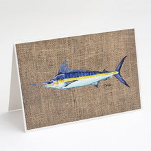Load image into Gallery viewer, Fish - Marlin Faux Burlap Greeting Cards -  Blank Note Cards – 8-Pack of Artist-Designed Cards with Envelopes