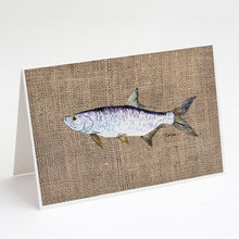 Load image into Gallery viewer, Fish - Tarpon Faux Burlap Greeting Cards -  Blank Note Cards – 8-Pack of Artist-Designed Cards with Envelopes