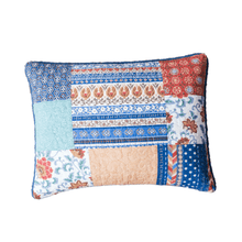 Load image into Gallery viewer, DaDa Bedding Bohemian Vibes Mediterranean Blue Patchwork Floral Pillow Sham (JHW878)