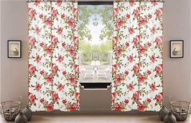 DaDa Bedding Set of 2-Pieces Romantic Roses Pink Floral Sheer Window Panel Curtains (JHW-879)
