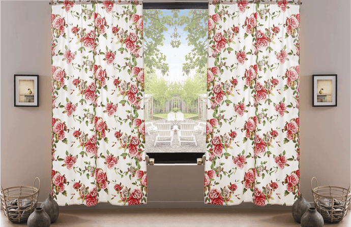 DaDa Bedding Set of 2-Pieces Romantic Roses Pink Floral Sheer Window Panel Curtains (JHW-879)