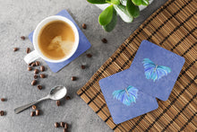 Load image into Gallery viewer, Butterfly on Slate Blue Coasters - Set of 4 Lightweight Foam, Absorbent Drink Coasters