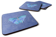 Load image into Gallery viewer, Butterfly on Slate Blue Coasters - Set of 4 Lightweight Foam, Absorbent Drink Coasters