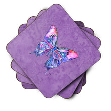 Load image into Gallery viewer, Butterfly on Purple Coasters - Set of 4 Lightweight Foam, Absorbent Drink Coasters