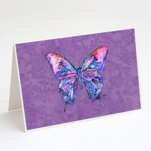 Load image into Gallery viewer, Butterfly on Purple Greeting Cards -  Blank Note Cards – 8-Pack of Artist-Designed Cards with Envelopes