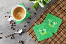Load image into Gallery viewer, Butterfly Green on Green Coasters - Set of 4 Lightweight Foam, Absorbent Drink Coasters