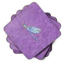 Load image into Gallery viewer, Dragonfly on Purple Coasters - Set of 4 Lightweight Foam, Absorbent Drink Coasters