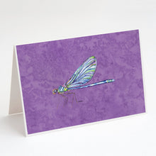 Load image into Gallery viewer, Dragonfly on Purple Greeting Cards -  Blank Note Cards – 8-Pack of Artist-Designed Cards with Envelopes