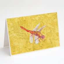 Load image into Gallery viewer, Dragonfly on Yellow Greeting Cards -  Blank Note Cards – 8-Pack of Artist-Designed Cards with Envelopes