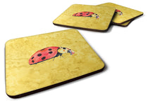 Load image into Gallery viewer, Lady Bug on Yellow Coasters - Set of 4 Lightweight Foam, Absorbent Drink Coasters