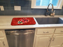 Load image into Gallery viewer, Lady Bug on Deep Red Dish Drying Mat – Absorbent, Artistic Kitchen Essentials 8870DDM