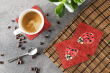 Load image into Gallery viewer, Lady Bug on Deep Red Coasters - Set of 4 Lightweight Foam, Absorbent Drink Coasters