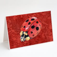 Load image into Gallery viewer, Lady Bug on Deep Red Greeting Cards -  Blank Note Cards – 8-Pack of Artist-Designed Cards with Envelopes