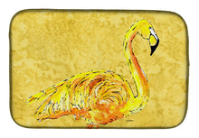 Load image into Gallery viewer, Flamingo on Yellow Dish Drying Mat – Absorbent, Artistic Kitchen Essentials 8872DDM