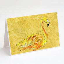 Load image into Gallery viewer, Flamingo on Yellow Greeting Cards -  Blank Note Cards – 8-Pack of Artist-Designed Cards with Envelopes