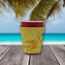 Load image into Gallery viewer, Flamingo on Yellow Cup Hugger - Reusable Party Cup Sleeve with Personality