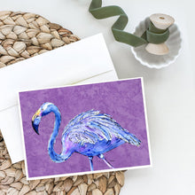 Load image into Gallery viewer, Flamingo on Purple Greeting Cards -  Blank Note Cards – 8-Pack of Artist-Designed Cards with Envelopes