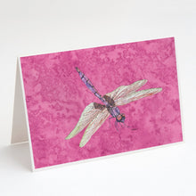Load image into Gallery viewer, Dragonfly on Pink Greeting Cards -  Blank Note Cards – 8-Pack of Artist-Designed Cards with Envelopes