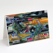 Load image into Gallery viewer, Blue Crabby Wine Bottles Greeting Cards -  Blank Note Cards – 8-Pack of Artist-Designed Cards with Envelopes