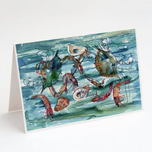 Load image into Gallery viewer, Crabs, Shrimp and Oysters in Water Greeting Cards -  Blank Note Cards – 8-Pack of Artist-Designed Cards with Envelopes