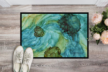 Load image into Gallery viewer, Abstract in Teal Flowers Doormat - 24x36 Decorative Floor Mat – Indoor/Outdoor Rug
