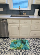 Load image into Gallery viewer, Abstract in Teal Flowers Machine Washable Memory Foam Mat 8952RUG
