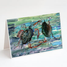 Load image into Gallery viewer, Watery Teal and Purple Crabs Greeting Cards -  Blank Note Cards – 8-Pack of Artist-Designed Cards with Envelopes