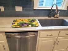 Load image into Gallery viewer, Abstract Flowers Purple and Yellow Dish Drying Mat – Absorbent, Artistic Kitchen Essentials 8958DDM
