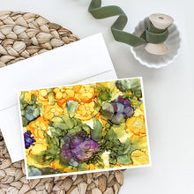 Load image into Gallery viewer, Abstract Flowers Purple and Yellow Greeting Cards -  Blank Note Cards – 8-Pack of Artist-Designed Cards with Envelopes