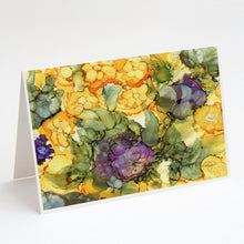 Load image into Gallery viewer, Abstract Flowers Purple and Yellow Greeting Cards -  Blank Note Cards – 8-Pack of Artist-Designed Cards with Envelopes