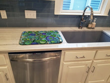 Load image into Gallery viewer, Abstract in Blues and Greens Dish Drying Mat – Absorbent, Artistic Kitchen Essentials 8962DDM