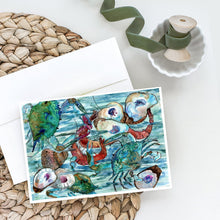Load image into Gallery viewer, Watery Shrimp, Crabs and Oysters Greeting Cards -  Blank Note Cards – 8-Pack of Artist-Designed Cards with Envelopes