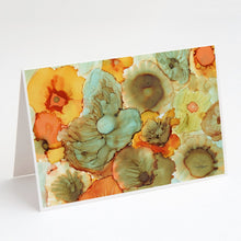 Load image into Gallery viewer, Abstract Flowers Teal and Orange Greeting Cards -  Blank Note Cards – 8-Pack of Artist-Designed Cards with Envelopes
