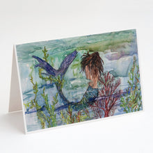 Load image into Gallery viewer, Brunette Mermaid Coral Fantasy Greeting Cards -  Blank Note Cards – 8-Pack of Artist-Designed Cards with Envelopes